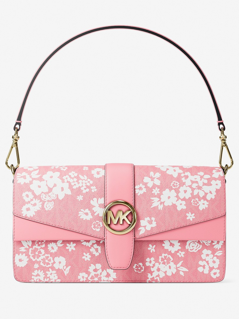 GREENWICH Bolsa Shoulder Média com Aba Estampa Floral Rosa- Michael Kors