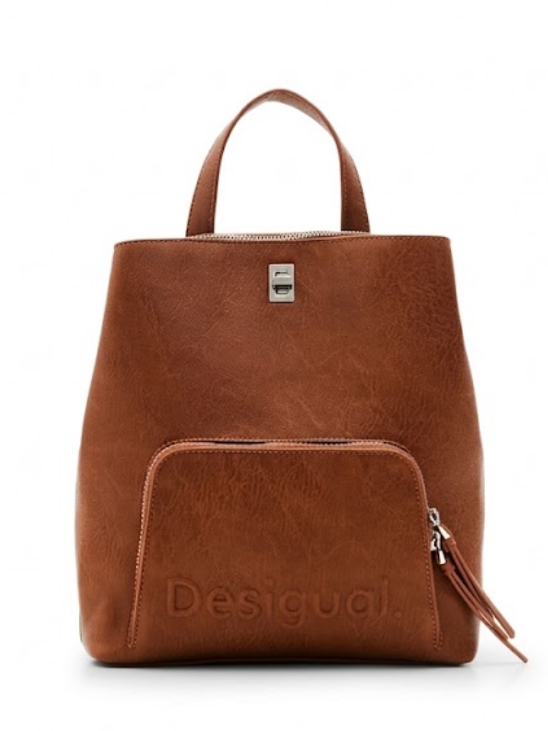 Mochila Média Half Logo Caramelo- Desigual