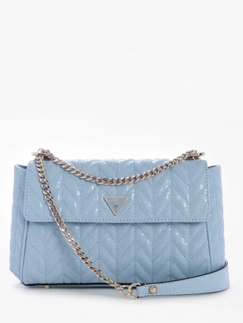 Bolsa de Ombro com Lapela e Alça Transversal Conversível Stacey Azul- Guess