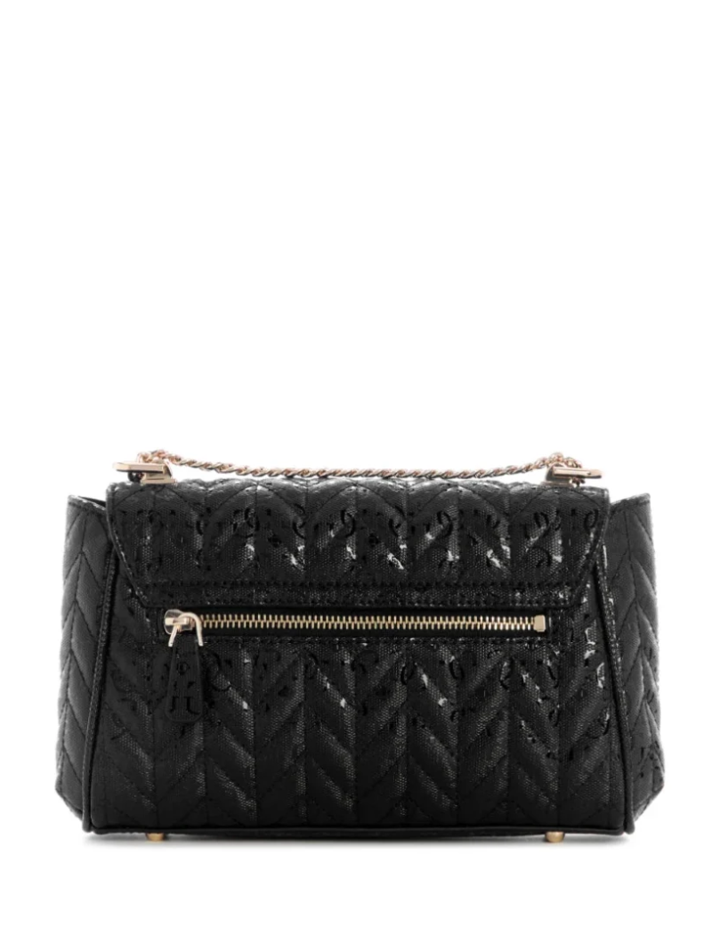 Bolsa de Ombro com Lapela e Alça Transversal Conversível Stacey Preta- Guess