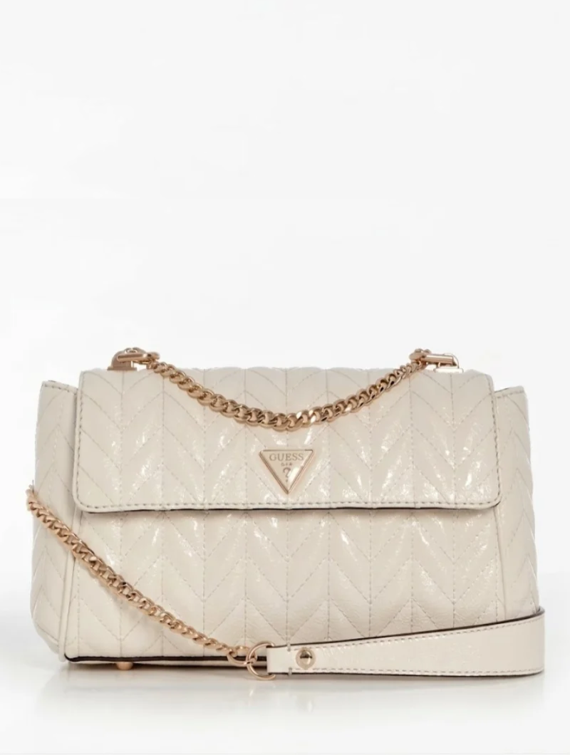Bolsa de Ombro com Lapela e Alça Transversal Conversível Stacey Branca-Guess
