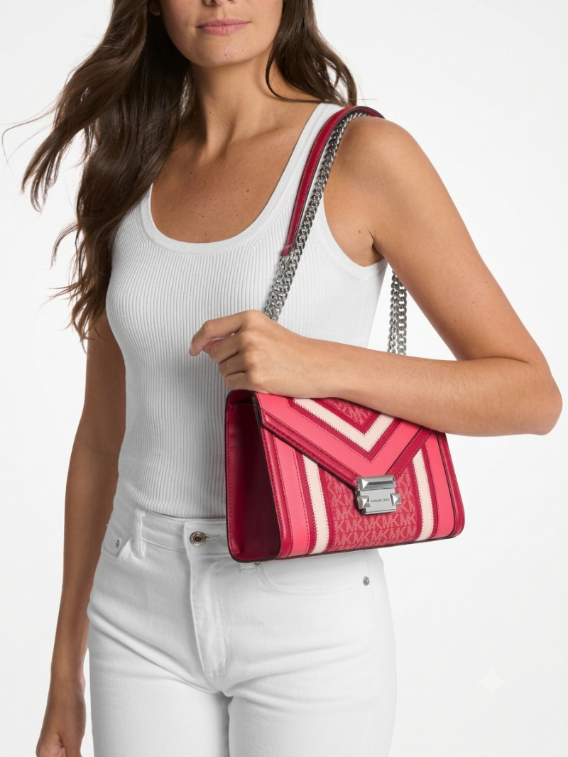 WHITNEY Bolsa Média com Alça de Corrente e Flap em Color Block Vermelha- Michael Kors