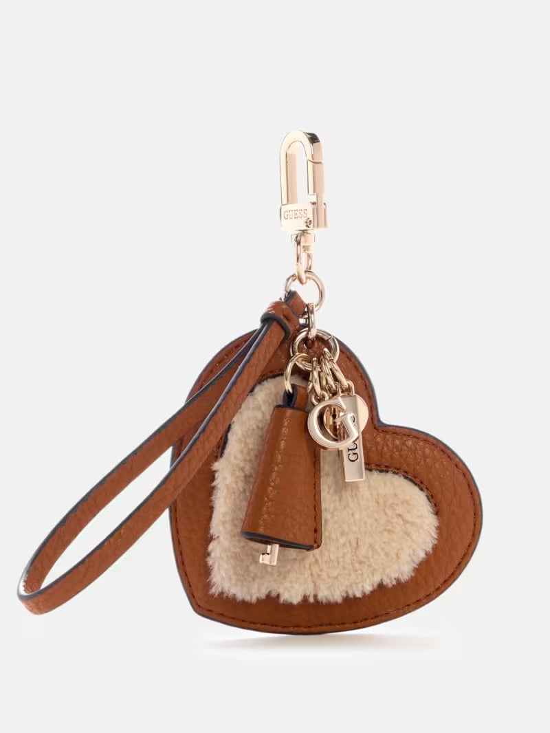 GUESS  Bag Charm Keychain Brown Heart