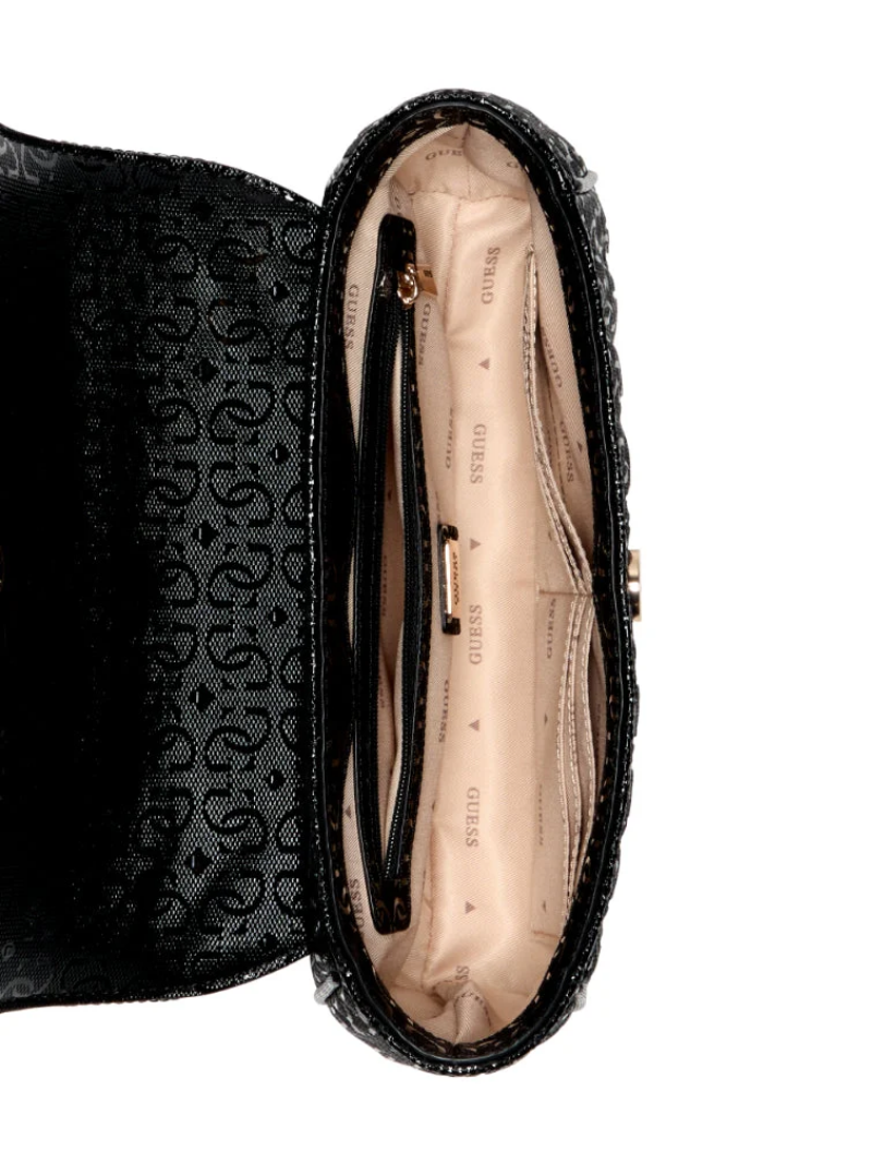 Bolsa de Ombro com Lapela e Alça Transversal Conversível Stacey Preta- Guess