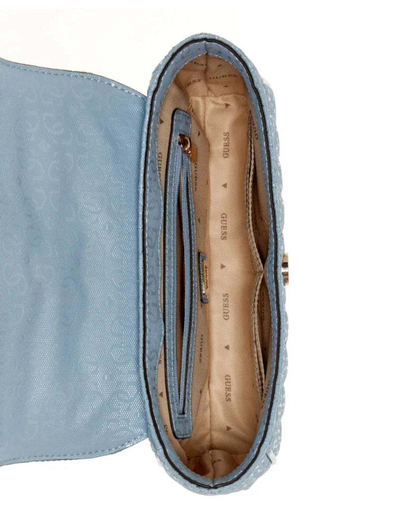 Bolsa de Ombro com Lapela e Alça Transversal Conversível Stacey Azul- Guess