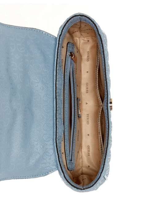Bolsa de Ombro com Lapela e Alça Transversal Conversível Stacey Azul- Guess