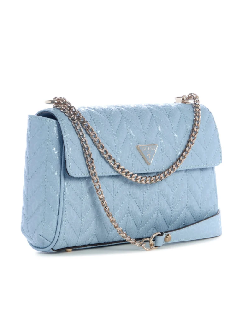 Bolsa de Ombro com Lapela e Alça Transversal Conversível Stacey Azul- Guess