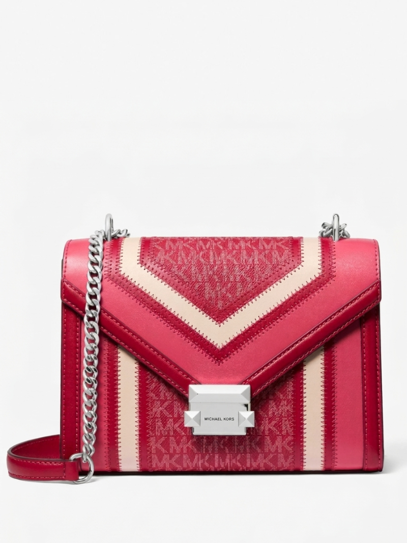 WHITNEY Bolsa Média com Alça de Corrente e Flap em Color Block Vermelha- Michael Kors