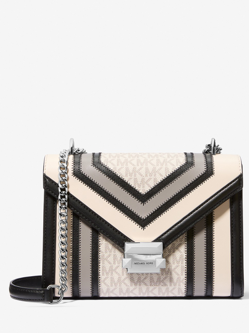 WHITNEY Bolsa Shoulder Média com Aba e Corrente Preta e Nude- Michael Kors