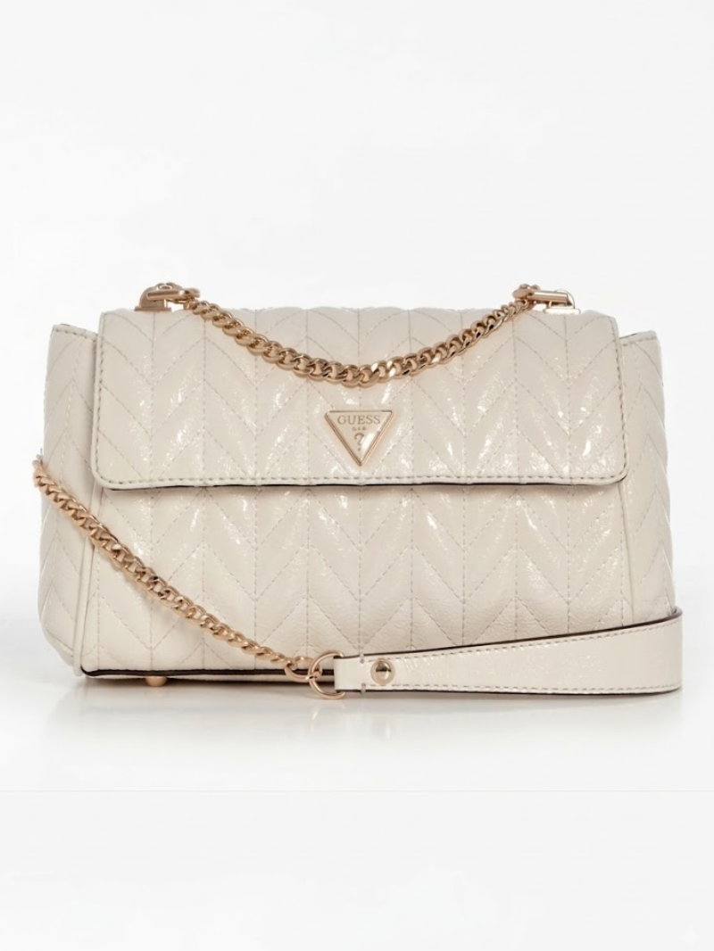 Bolsa de Ombro com Lapela e Alça Transversal Conversível Stacey Branca-Guess