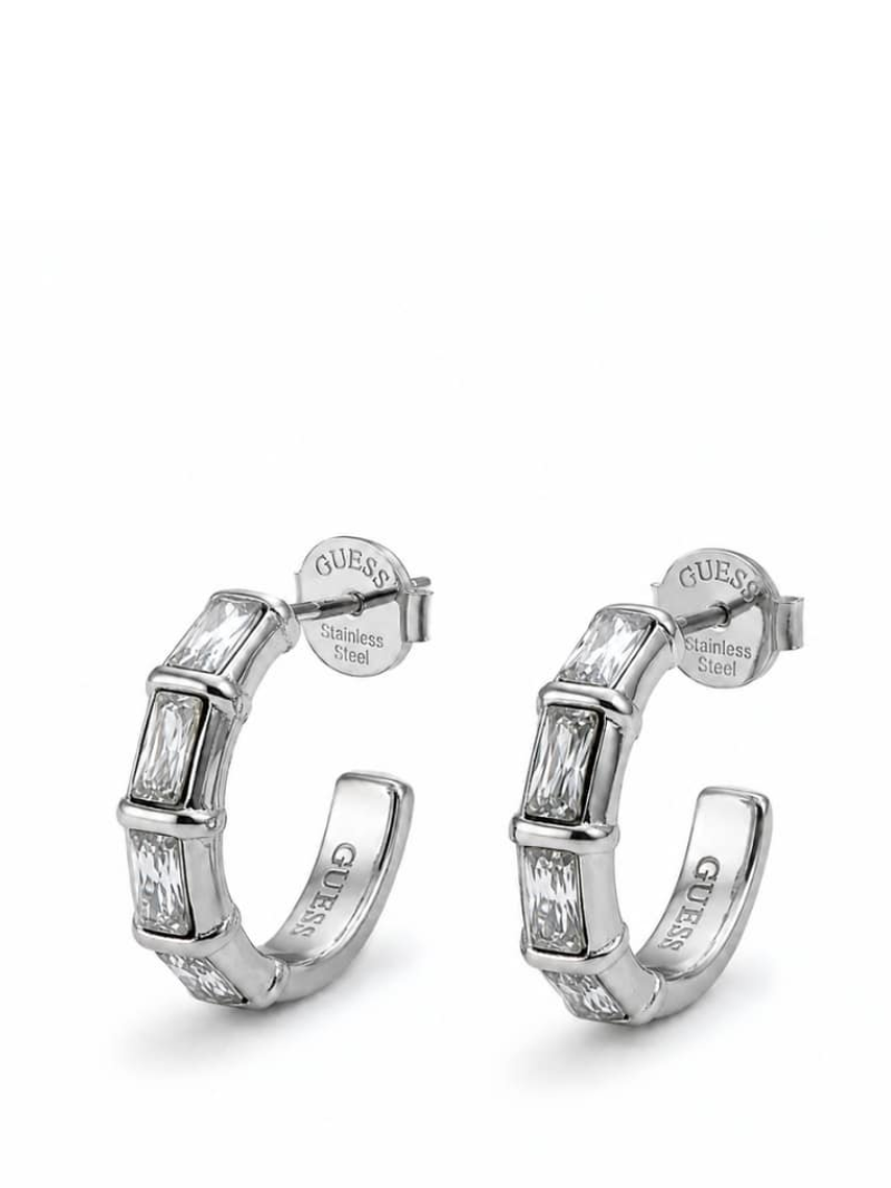Brinco Guess Baguette Argola Prateado.