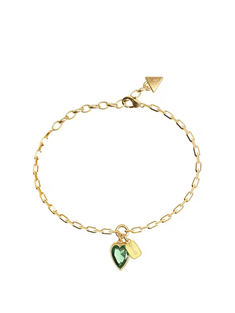 Pulseira Guess Cristal Coração Verde Dourada – Tamanho L