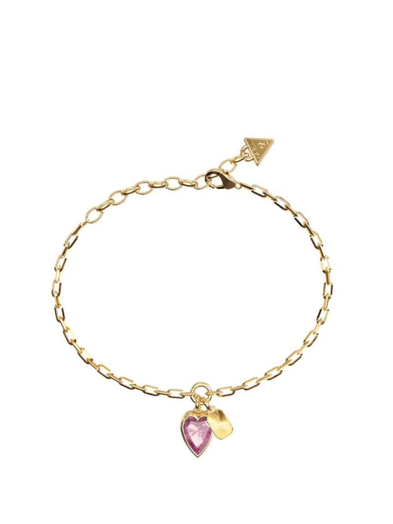 Pulseira Guess Cristal Coração Rosa Dourada – Tamanho L