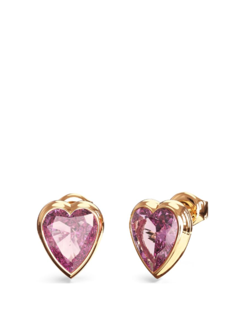 Brincos Guess Cristal Amor Rosa Dourados
