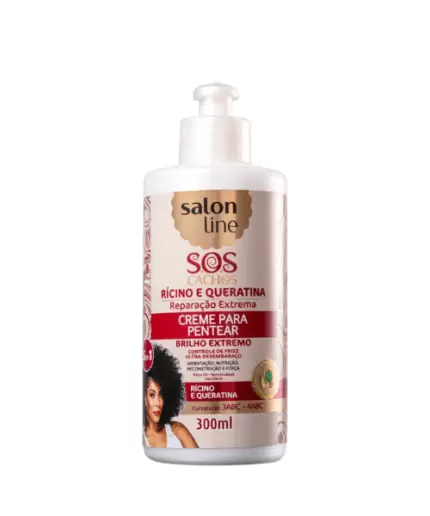 S. LINE - SOS CACHOS RÍCINO E QUERATINA CREME PARA PENTEAR 300ml